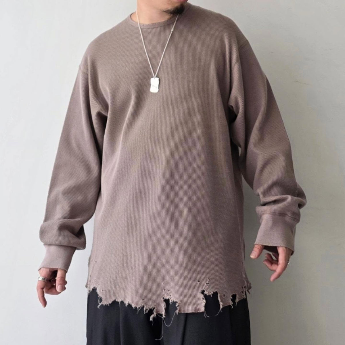 ANCELLM / Damage Waffle Crew LS (P.Beige)