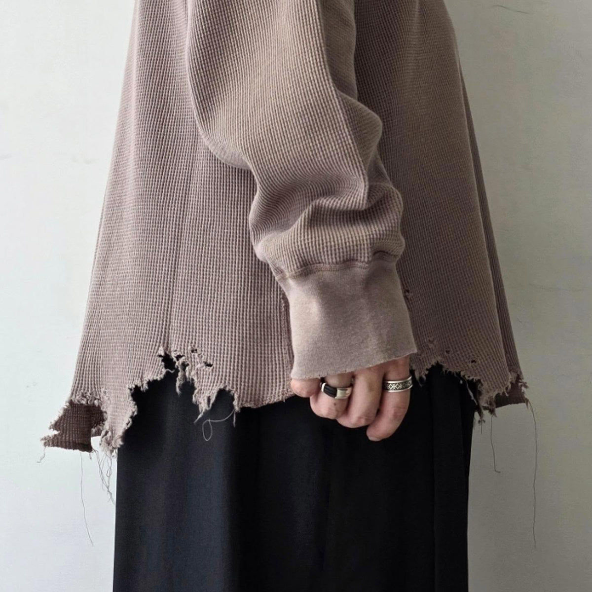 ANCELLM / Damage Waffle Crew LS (P.Beige)